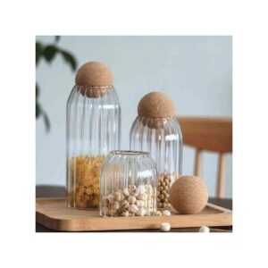 طقم برطمان بقوليات زجاج كريستال نقي جدا غطاء خشب بامبوو مكون من 3قطع
