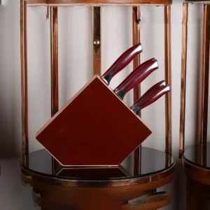 جروب تايجر - طقم سكاكين 6 قطع مع حامل خشب - أحمر