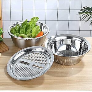 طقم من 3 قطع مكون من مصفاة ومبشرة ووعاء لغسل الخضراوات وأداة مطبخ من الستانلس ستيل